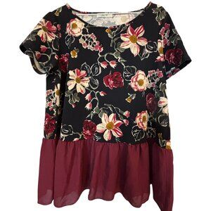 Jessy B floral top with chiffon ruffle size 1X